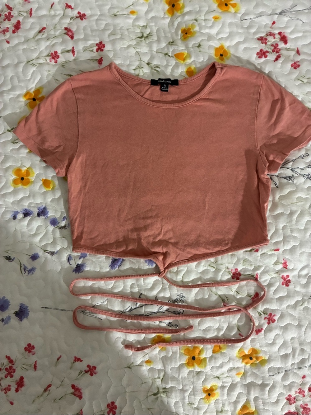 Ambiance Coral Tie-Waist Cropped Tee